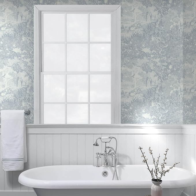 Ismoon Vintage Wallpaper Peel and Stick Blue Neutral Wallpaper 17.3in x16.4ft Forest Animals Contact Paper for Bedroom Thicken Waterproof Self-Adhesive Wall Paper Removable Renter Friendly Vinyl - Image 5