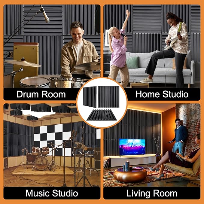 TroyStudio Slat Acoustic Sound Diffuser Panels, 19.7 X 19.7 X 0.5 inches 12 Pcs Black PVC Plastic 3D Wall Panel, Recording Studio Acoustical Treatment Diffusion panel, Art Decorative Ceiling Tiles - Image 5