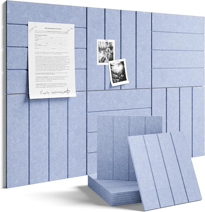 Fluxynara 36" x 24" Large Felt Bulletin Board, Soft Periwinkle | 6 Pack Cork Board Alternative with 30 Safe Adhesive Tabs, Pin Boards for Wall Decor, Home, Office, Classroom,Dorm by FLUXYNARA