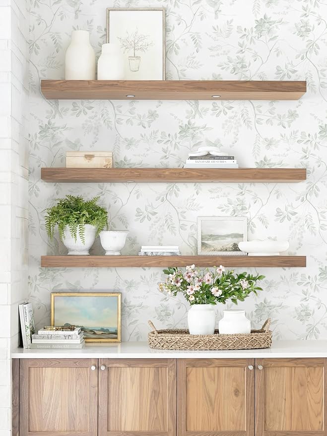 Dimoon 17.3''x393'' Green Peel and Stick Wallpaper Floral Modern Sage Light Green Contact Paper White Bird Wallpaper Removable Renter Friendly Waterproof Embossed Kitchen Bedroom Bathroom Vinyl Roll - Image 4