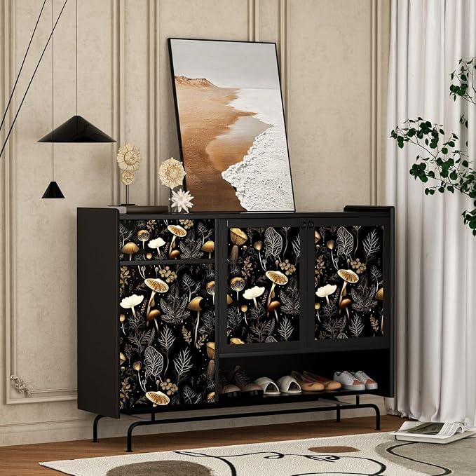 Laatse Dark Mushroom Wallpaper Peel and Stick 17.5" x 787",Black Gold | Self Adhesive/Removable/Waterproof/Thick Vinyl Extra Long Contact Paper for Bathroom Bedroom Shelf Cabinet Drawer,Prepasted - Image 3