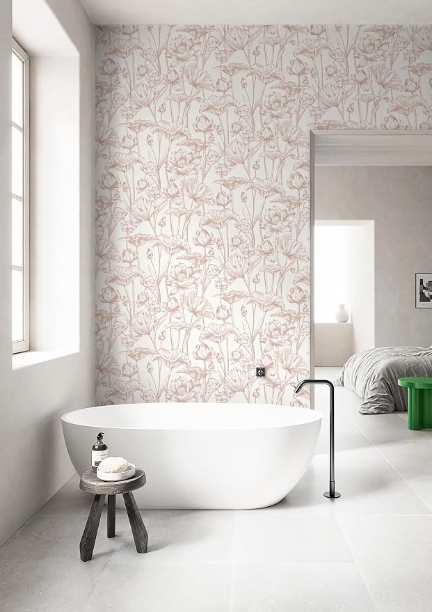 Timeet Floral Peel and Stick Wallpaper White and Pink Vintage Contact Paper 16" x 197" Lotus Self Adhesive Removable Wallpaper for Bedroom Bathroom Waterproof Decoration - Image 2