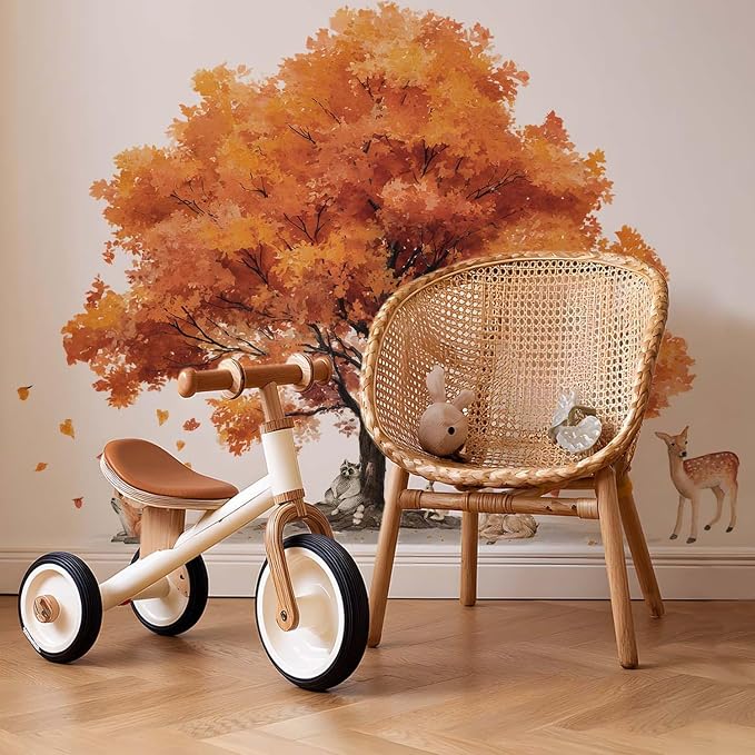 Autumn Tree Wall Decals Woodland Animal Wall Sticker Large Fall Orange Tree Vinyl Mural with Deer Fox Rabbit Squirrel Raccoon Removable Nature Wall Art for Nursery Playroom Bedroom Living Room Class - Image 8