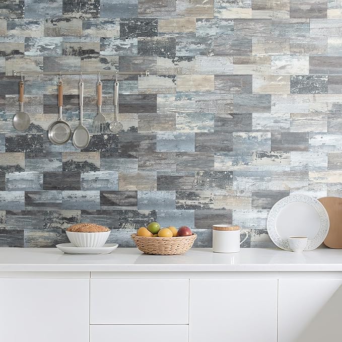 AULIGET 100-Piece Subway Tiles Peel and Stick Backsplash PVC Tile, 3" x 6" Vintage Wood Stick on Tiles for Backsplash Kitchen, Bathroom, Laundry Room, Camper, Fireplace - Image 4