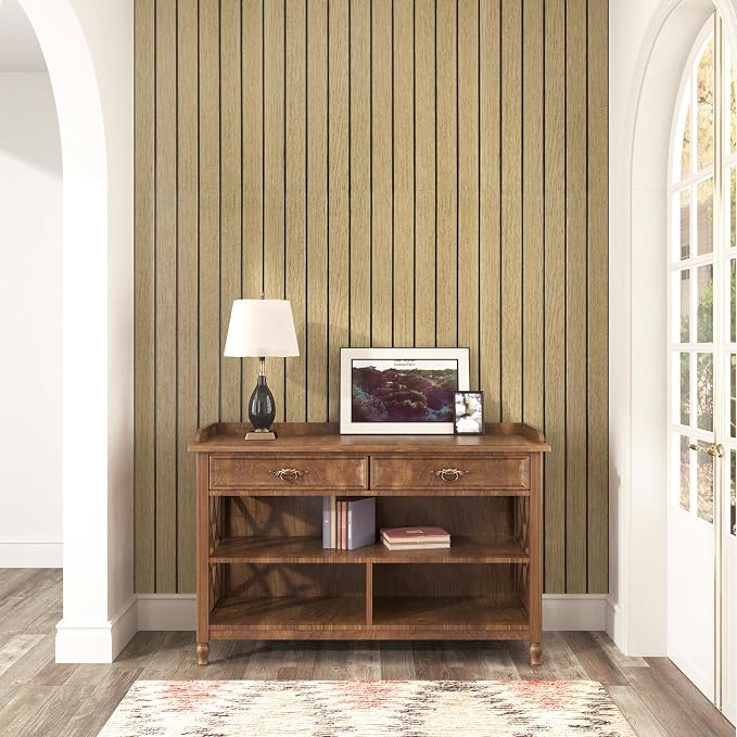 Oak Brown Wood Wall Panels Peel and Stick Fluted Slat Wall Paneling Flexible Acoustic Wood Walls Panels 11.8"x197" Self Adhesive Natural Slat Wooden Panel Wallpaper for Living Room Basement - Image 3
