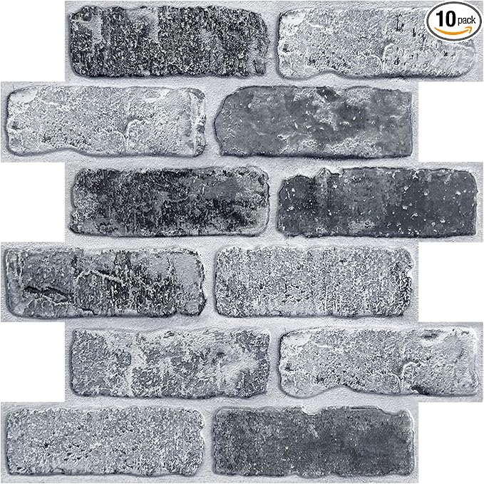 COMSTICKC 3D Peel and Stick Faux Brick Wall Panels for Quick DIY Wall Decor | Vintage Gray, 10 Pcs 11.8" x 11.8", Not Real Brick, Small Size Brick, Lightweight Thin PVC Wall Sticker, Cover 9.7 sq ft by COMSTICKCDECOR