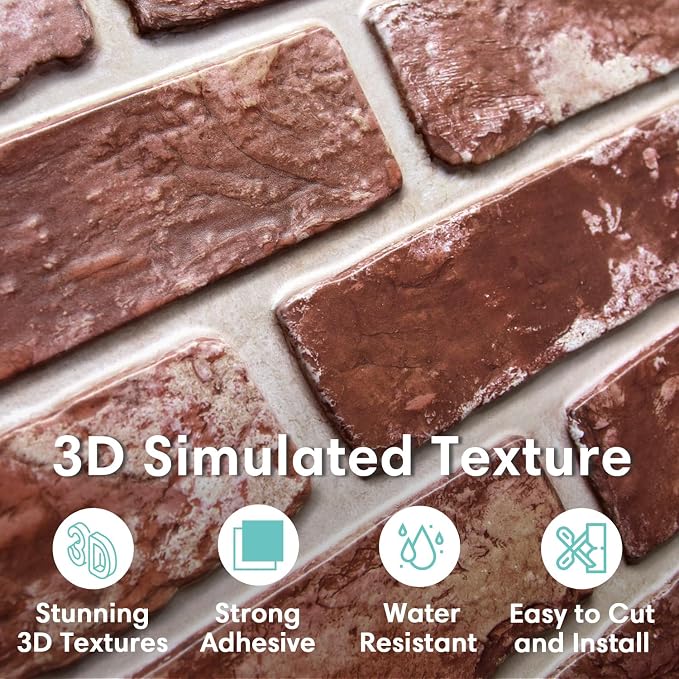 Commomy 3D Faux Brick Wall Panels Peel and Stick - 10pcs 15.74" x 11.8" | Ultralight Thin PVC Fake Brick Wallpaper Tiles Wall Covering for Home Office,Living Room Quick DIY Home Decor(12.92 sq.ft) - Image 2