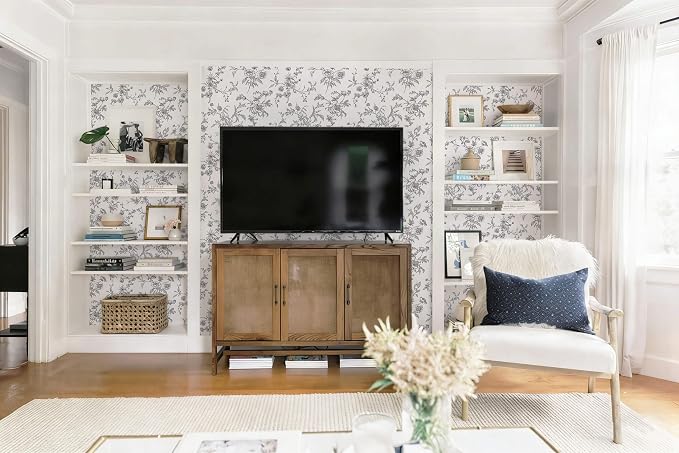 Ismoon Peel and Stick Wallpaper Floral Vintage Stick on Wall Paper Black and White Contact Paper for Cabinet French Textured Removable Self Adhesive Wallpaper Vinyl for Bedroom Wall Deco 17.3 x 393in - Image 7