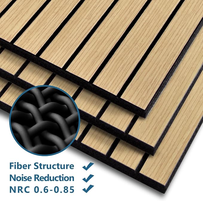 16-Pack Peel and Stick Acoustic Wall Panels, 11.8" x 11.8" PET Soundproof & Noise Cancelling Acoustic Felt, Self-Adhesive 3D Sound Absorbing Slat Wall Paneling for Interior Wall Decor, Natural Oak - Image 3