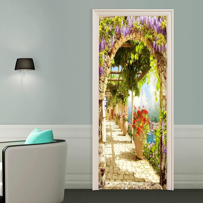 artfanke 3D Italian Landsacape Peel and Stick Door Sticker 30.3"x78.7"-Self-Adhesive Door Mural Wallpaper-Wall Decal for Living Room Bedroom Decor (2 Sheets/Set) - Image 3