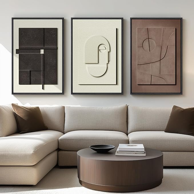 Large 3D Framed Abstract Wall Art Set, 3 Piece Modern Artwork for Walls | Solid Wood Frames, Textured Paintings, Black White Brown Neutral Tones, Living Room Dining Bedroom Office Pictures Wall Decor - Image 4