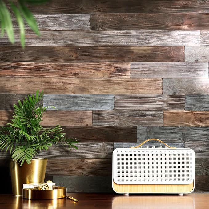 Peel & Stick Real Wood Planks, Rustic Reclaimed Barn Wood Paneling, Brown Gray Combinations, 10.5 sq. ft - Image 6