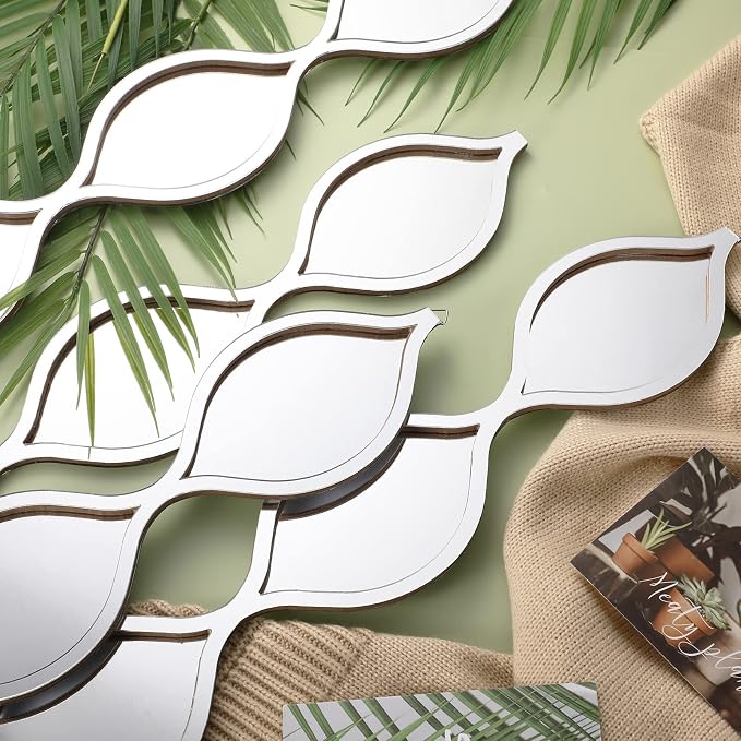 Qunclay 4 Pcs Teardrop Mirror Wall Art Decorative Mirror Wall Decor, Silver - Image 3
