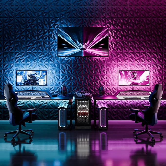 3D Wall Panels Black 16 Pack (Covers 15.5 Sq.Ft), 12" x 12" Diamond Texture Premium PVC Wall Tiles for Interior Decor, Waterproof & Paintable Accent Paneling for Gaming Room, Living Room - Image 6