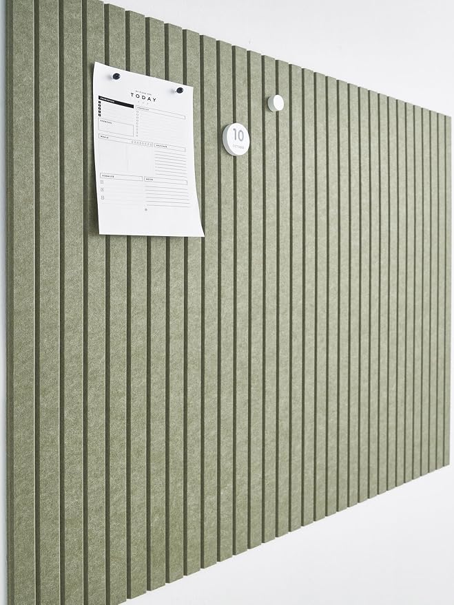 VIVELDA Felt Bulletin Board Tiles 48"x36" 12-Pack, Cork Board Alternative, OEKO-TEX Certified, NRC 0.95 Acoustic Wall Panels, Damage-Free Adhesive, Slatted Design, Home Office, Classroom (Khaki Green) by VIVELDA%C2%AE