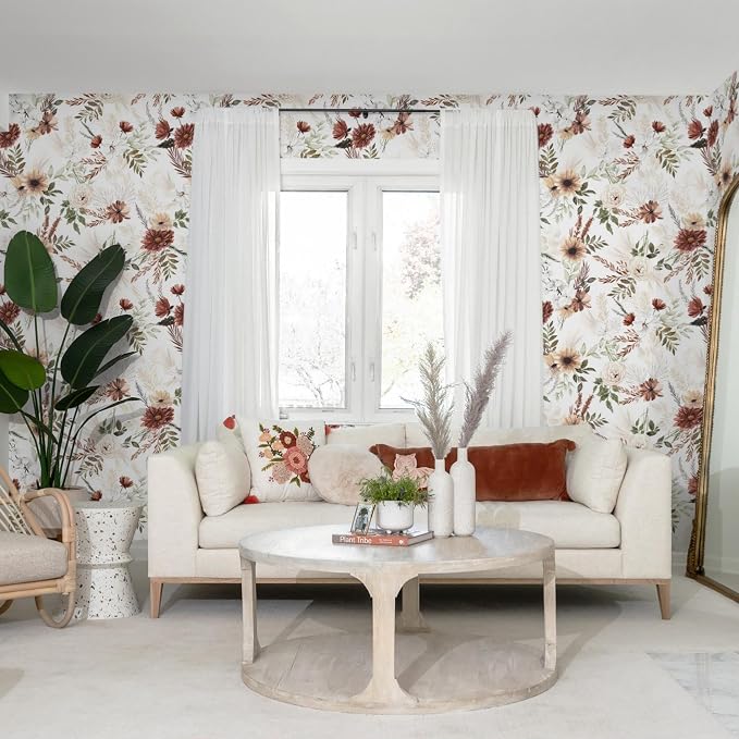 Dimoon Floral Peel and Stick Wallpaper Vintage Beige Contact Paper Bathroom Village Country Cottage Wallpaper Farmhouse Renter Friendly Antique Waterproof Kitchen Bedroom Vinyl 17.3''x78.7'' - Image 6