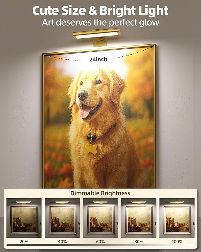 EZVALO Picture Light for Wall, Rechargeable 2400mAh Gold Lights Wireless with IR Remote, 3 Color & Dimmable Magnetic 7.87'' LED Lights Display for Painting, Living Room, Gallery, Bedroom Art (2P) - Image 6