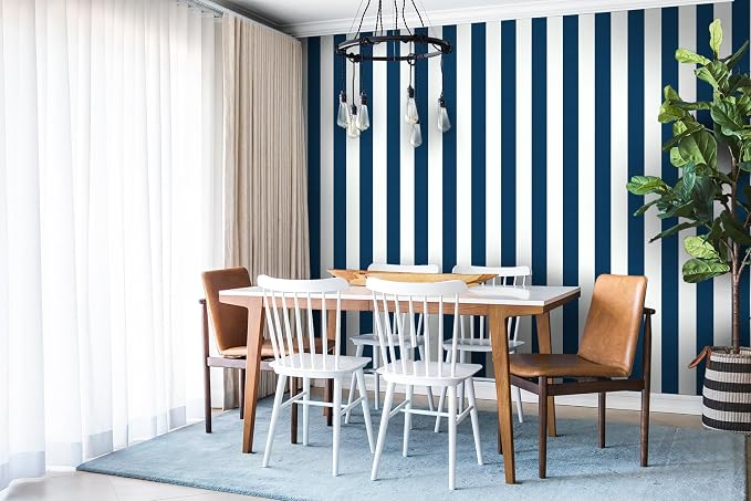 Guvana 394"x17.7" Striped Peel and Stick Wallpaper Blue and White Self-Adhesive Wallpaper DIY Removable Contact Paper Navy Blue Waterproof Wall Paper for Bathroom Kitchen Cabinets Decor Vinyl Roll - Image 4