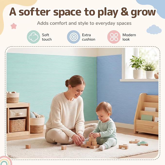 7.9 x 78.7 Inch Wall Padding for Kids, Yellow, Green, Blue, Pink, 4 Roll | Anti Collision Wall Padding Padded Wall Panels 3D DIY Headboard for Autism Playroom Nursery Bedroom Living Room Corner Guards - Image 8