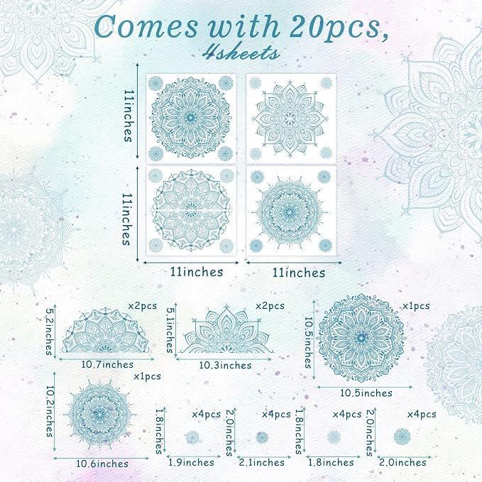 Blue Mandala Wall Stickers Mandala Decals for Window Modern Wall Art Mural | Headboard vinyl decoration, lotus peel and stick, removable, self adhesive, for bedroom living room yoga room home gym decor - Image 2