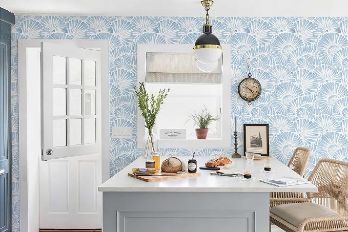 Ismoon Blue and White Wallpaper Peel and Stick Wallpaper Boho 17.3in x 6.56ft Removable Coastal Geometric Wall Paper for Bathroom Bedroom Nursery Home Wall Waterproof Vinyl - Image 7