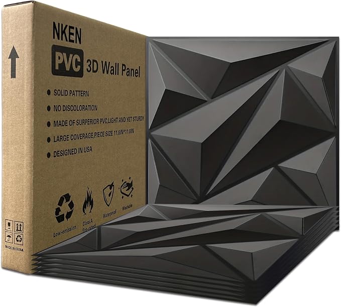3D Wall Panels 33 Pack, 12×12 Inch Black Diamond Textured PVC Wall Panels, 32 Sq.Ft Coverage, Modern 3D Decorative Wall Tiles, Interior Accent Wall Panels for Living Room, Bedroom,Office, Hotel - Image 7