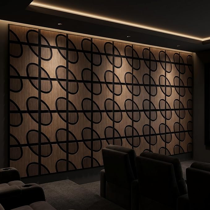 Acoustic Wood Slat Panels, 3D Fluted Wood Panel Sound Absorbing Panel for Bedroom, Office, Interior Decor, 12Pack 11.8"x11.8" (15.5ft²) Soundproof Panels, Bean & Heart Black Oak - Image 6