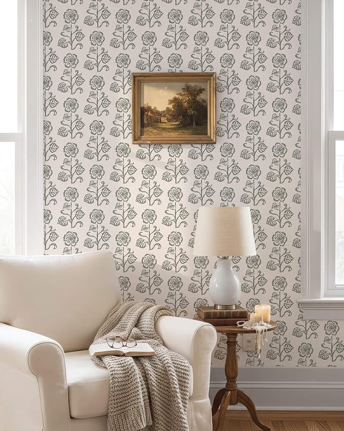 Dimoon Vintage Peel and Stick Wallpaper Beige Taupe Floral Contact Paper 17.3''x394'' Retro Cottage Wallpaper Boho Removable Renter Friendly Embossed Wall Paper for Bathroom Bedroom Decor Vinyl - Image 4