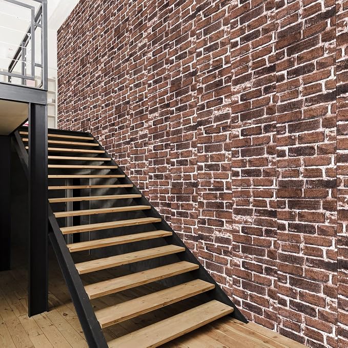 10PCS 3D Wall Panels Peel and Stick Foam 3D Brick Wallpaper Peel and Stick Red Faux Stone Wall Panel Self-Adhesive Wallpaper (10PCS, Red) - Image 4