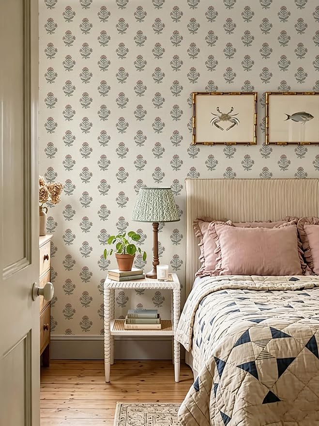 Heroad Pink Floral Wallpaper Cottage Peel and Stick Wallpaper Faux Linen Texture Contact Paper for Cabinets Removable Self-Adhesive Wall Paper for Bedroom Kitchen Renter Friendly Vinyl 17.3''x78.7'' - Image 3