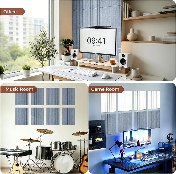 TO-TH Self-Adhesive Acoustic Panels 12Pack Sound Dampening Panel,Light Gray | 100% Polyester Fiber, Peel and Stick Wall Panels, 11.8"×15.7"×0.35", Acoustics and Sound Absorption for Studio, Garage, Home - Image 8