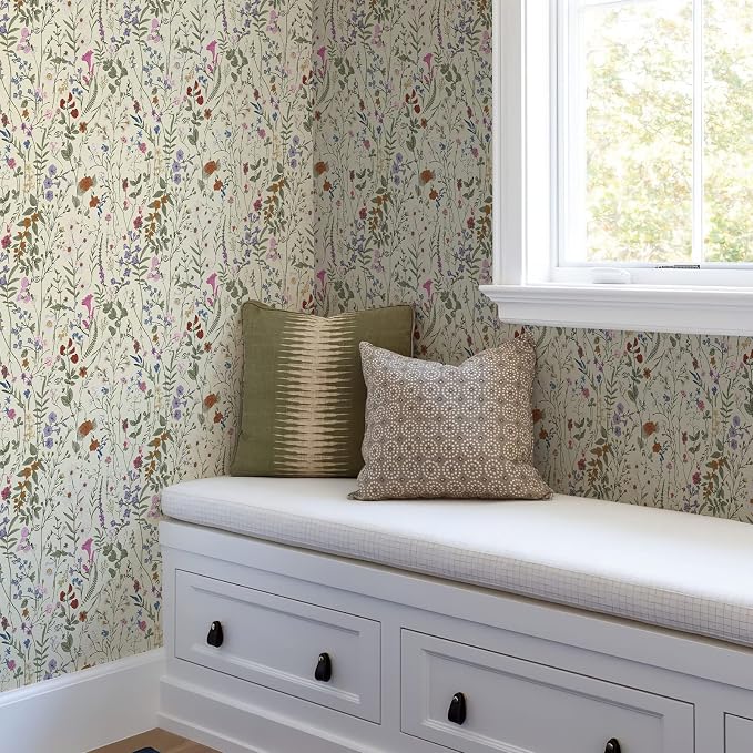 JiffDiff Floral Wallpaper Peel and Stick- 1181" x 17.3" Farm Floral Wall Paper, Wildwood Daisy Self Adhesive Stick On Wallpaper Removable Contact Paper - Image 5