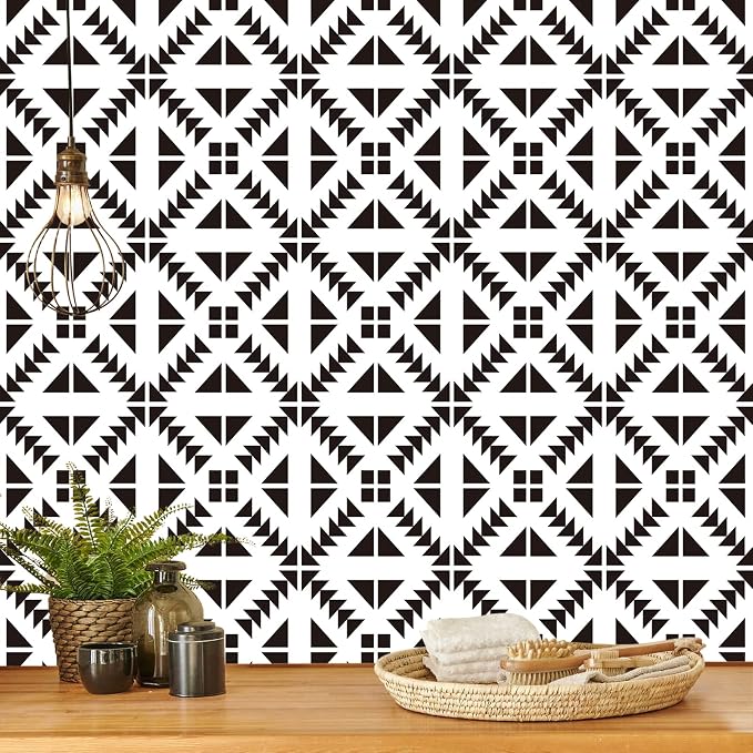 Jeweluck Black and White Geometric Peel and Stick Wallpaper 17.7” × 393.7” | Black and White Removable Wallpaper Peel and Stick Geometric Contact Paper Self Adhesive Wall Paper for Kitchen Vinyl Decor by Jeweluck
