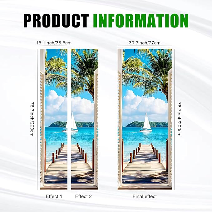 HOMETITUTE Tropical White Shutter Beach Peel Stick Door 30.3x78.7 Vinyl | Wall Cover Poster Decals Removable Wallpaper Self Adhesive Bedroom Livingroom Office - White Shutter - Image 3