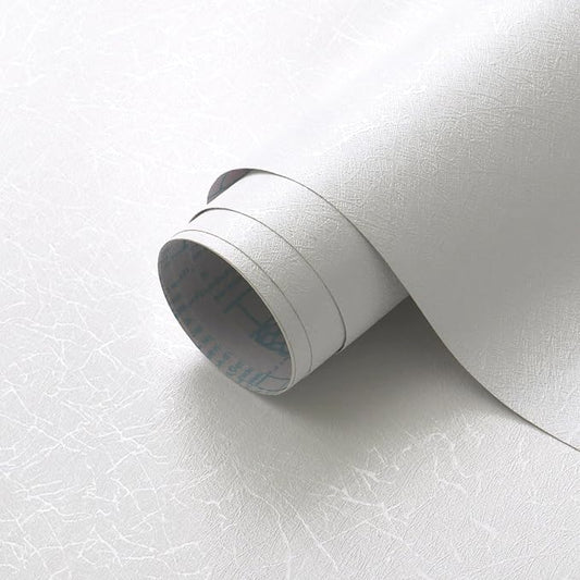 Safiyya 17.3 inch X 393 inch Peel and Stick Wallpaper White Silk Textured Wallpaper Modern Solid Color Removable Wall Paper Waterproof Contact Paper for Walls Vinyl Rolls by SAFIYYA