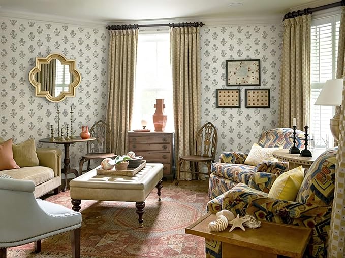 Heroad Blue Floral Wallpaper Cottage Peel and Stick Wallpaper Faux Linen Texture Contact Paper for Cabinets Removable Self-Adhesive Wall Paper for Bedroom Kitchen Renter Friendly Vinyl 17.3''x78.7'' - Image 5