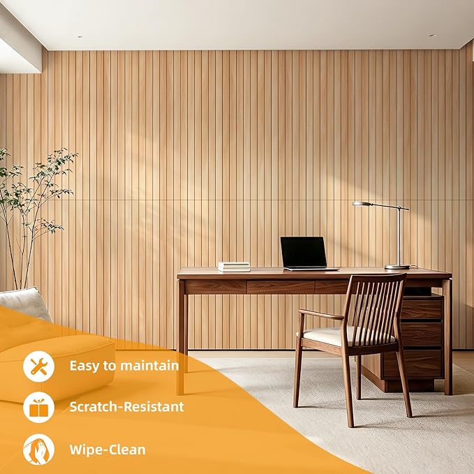 WOWSTAR 6-Pack Peel and Stick PVC Wood Slat Wall Panel，Thickened Wood Grain Wallpaper, 3D Wall Panels, 48" x15.74", Oak - Image 4