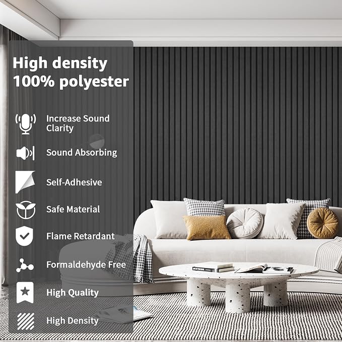 Art3dwallpanels Acoustic Panels, 48" X 12" X 0.35", Black, 10 Pack | Soundproof Wall Panels, Self Adhesive, High Density Sound Absorbing, Acoustic Treatment for Recording Studio, Office - Image 5