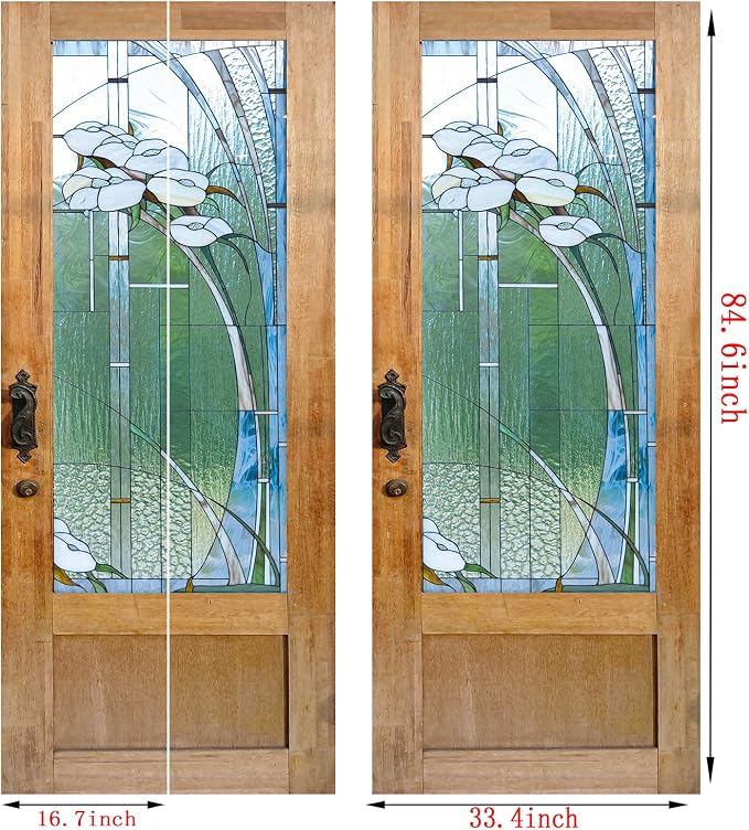 artfanke 3D Stained Glass Door Sticker Peel and Stick 33.5"x84.6"- Self-Adhesive Retro Wood Door Murals Wallpaper - Waterproof Wall Decal for Home Decor (2 Sheets/Set) - Image 6