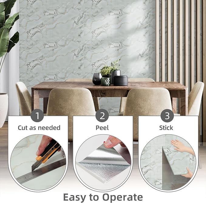 Vieshful 20pcs Peel and Stick Backsplash Tile，12"x12" Self Adhesive Marble Tile for Wall, PVC Waterproof Shower Wall Panels, Back Splash Stick on Tiles for Kitchen Bathroom Living Room, Not Real Tile - Image 5
