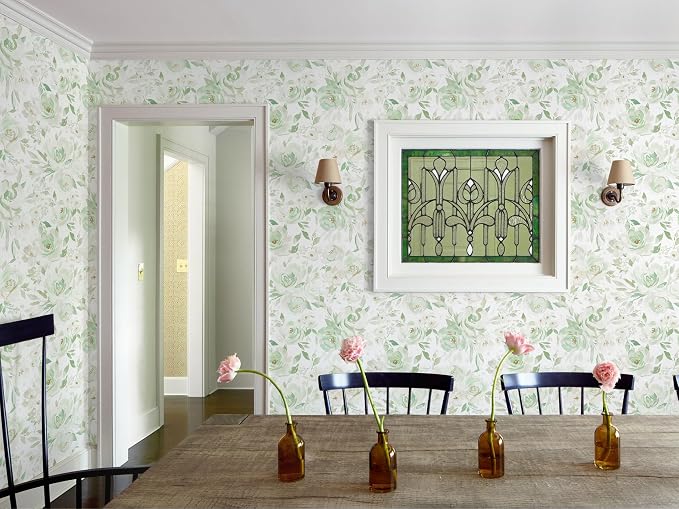 Ismoon Green Floral Peel Stick Wallpaper Boho Stick on Wallpaper | Watercolor Contact Paper for Cabinet Removable Self Adhesive Vinyl Wallpaper for Girl Bedroom Accent Wall Decor 17.3x393in - Image 7