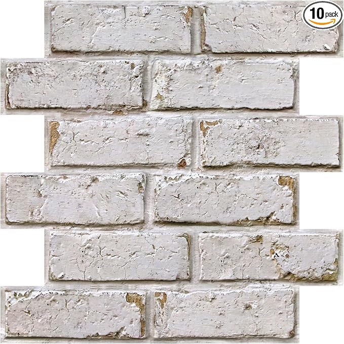 COMSTICKC 3D Faux Brick Wall Panels Peel and Stick, 10 Pcs 11.8" x 11.8" | Retro Yellow and White, Not Real Brick, Small Size, PVC Brick Wall Sticker Covering Wallpaper for Quick DIY, Cover 9.7 sq ft by COMSTICKCDECOR