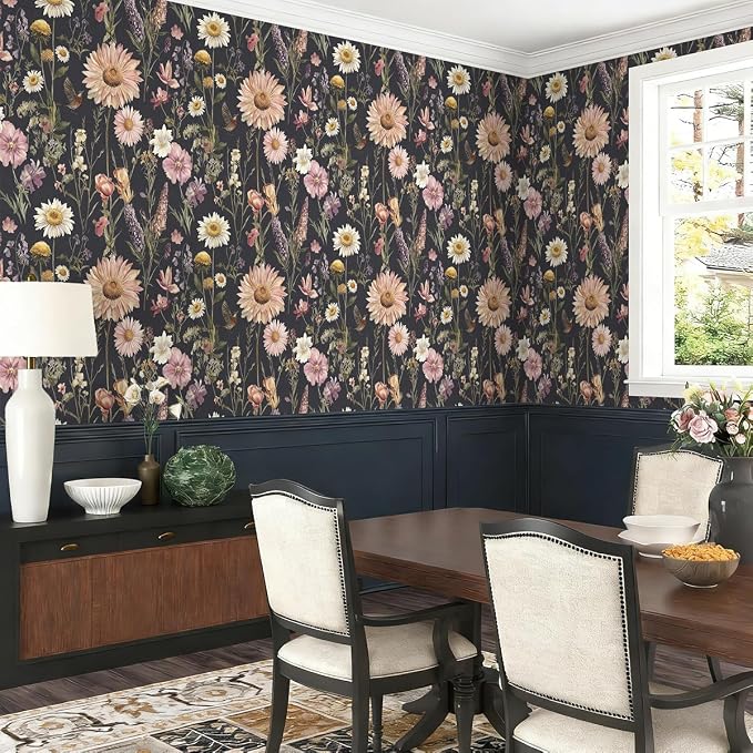 Livebor Dark Floral Peel and Stick Wallpaper for Bathroom 16.9” x 196.8” | Vintage Floral Contact Paper Waterproof Birds Boho Flower Self Adhesive Removable Wall Paper Decorative for Cabinets Vinyl - Image 5