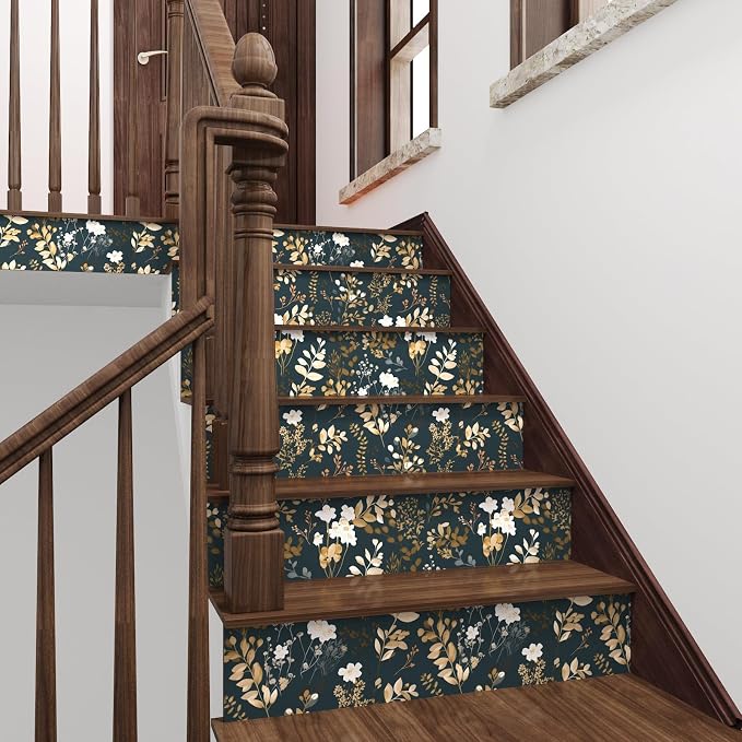 Laatse Vintage Dark Navy Gold Floral Peel and Stick Wallpaper 17.5"x118" | Self Adhesive/Removable/Waterproof/Thick Vinyl Contact Paper for Bathroom Bedroom Shelf Cabinet Drawer,Prepasted,Easy Peel - Image 8