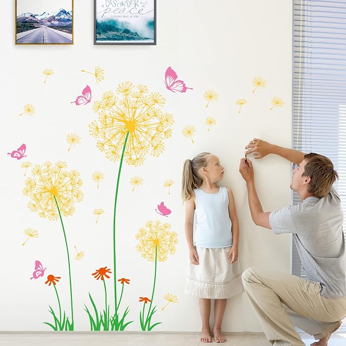 Removable 3D Dandelion Wall Decals Flowers and Flying Butterfly Wall Stickers Murals Self-adhesive Peel and Stick Falling Dandelions Decor for Girls Bedroom Living Room Nursery Baby Children's - Image 7