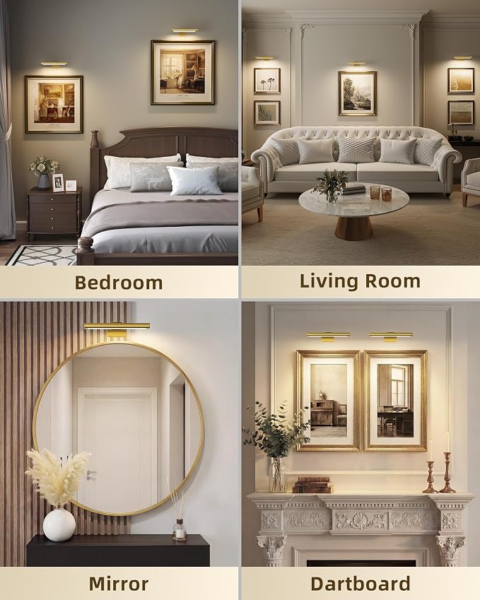 EZVALO Picture Light for Wall, Rechargeable 2400mAh Gold Lights Wireless with IR Remote, 3 Color & Dimmable Magnetic 7.87'' LED Lights Display for Painting, Living Room, Gallery, Bedroom Art(3P) - Image 8