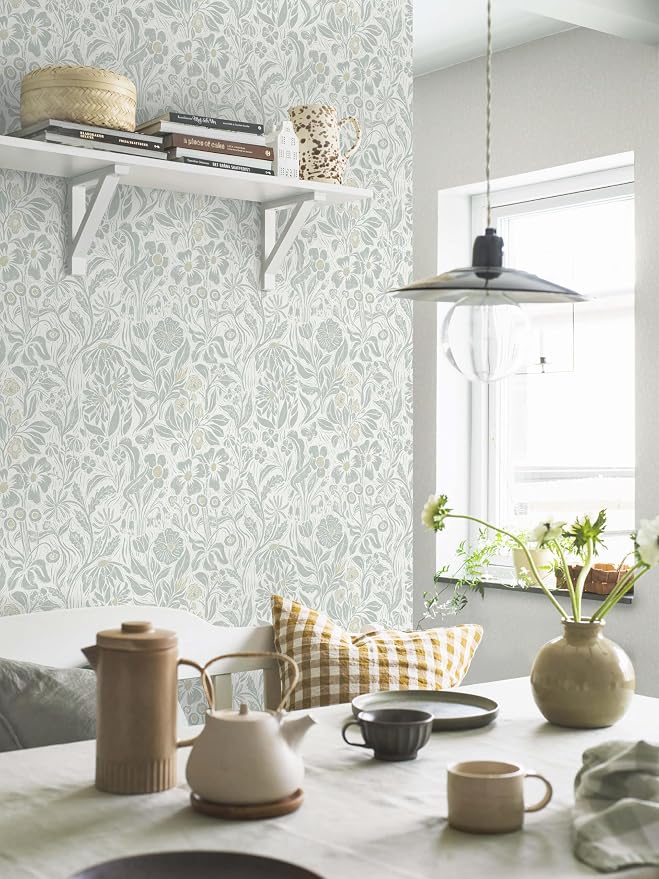 Heroad Floral Contact Paper Green Peel and Stick Wallpaper Botanical Self Adhesive Removable Stick on Wall Paper for Cabinets Drawers Waterproof Bathroom Pantry Wall Decor Vinyl Roll 17.3''x78.7'' - Image 7