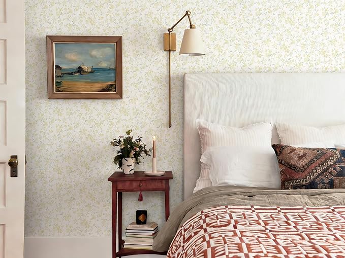 Peel and Stick Wallpaper for Nursery Yellow Cherry Blossom Waterproof | 393"×17.3" Yellow Floral Watercolor Wallpaper Gentle Accent Wall Decor with Grid Lines for Bedroom Vinyl Self-adhesive - Image 6