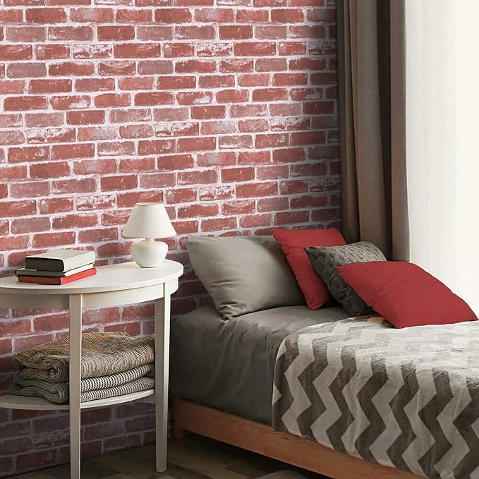 Timeet Red Brick Wallpaper 17.7"×393.7" Peel and Stick Wallpaper Faux Brick Wallpaper Self Adhesive Removable Wallpaper for Bedroom Livingroom Decoration - Image 7