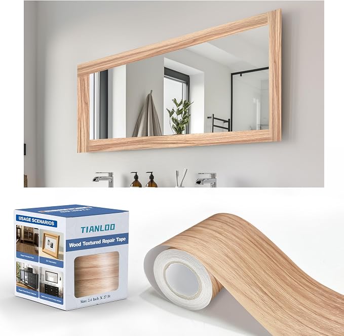 TIANLDD 27 FT Wood Grain Wallpaper Border, Removable Waterproof Mirror Border Peel and Stick,Bathroom Mirror Frame Border.(Pale Oak) by TIANLDD